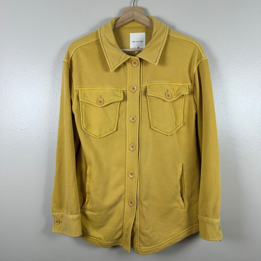 Avec Les Filles Women's XS Shacket Mustard Yellow Cotton Blend Shirt Jacket
